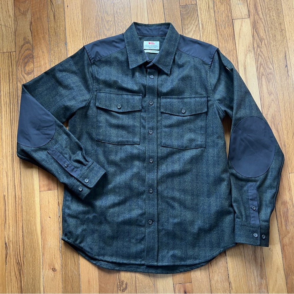 Fjallraven navy plaid wool blend shirt